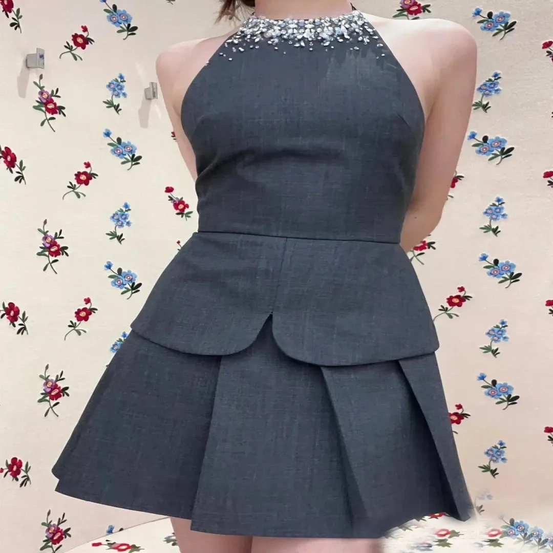 수제 라인스톤 목걸이 허리 조절 가짜 투피스 드레스 여성 패션 가을 2023 폴리에스터 섬유 00% 가운