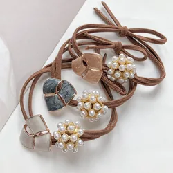 Mineral Stone Pearl Headband High Elastic Minimalism Korean Hair Ring Tie Hair Double Layer Knotted Japanese Hairband