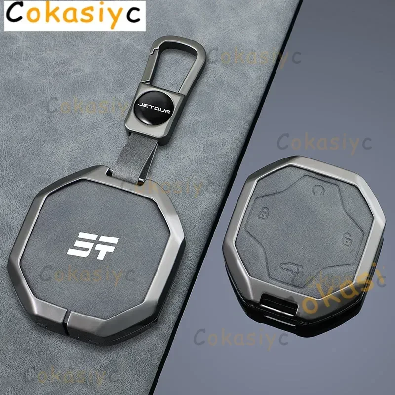 Leather Car Smart Remote Key Case Fob Cover Holedr Shell For Chery Jetour T2 Traveler 2023 2024 Keyless Keychain Accessories