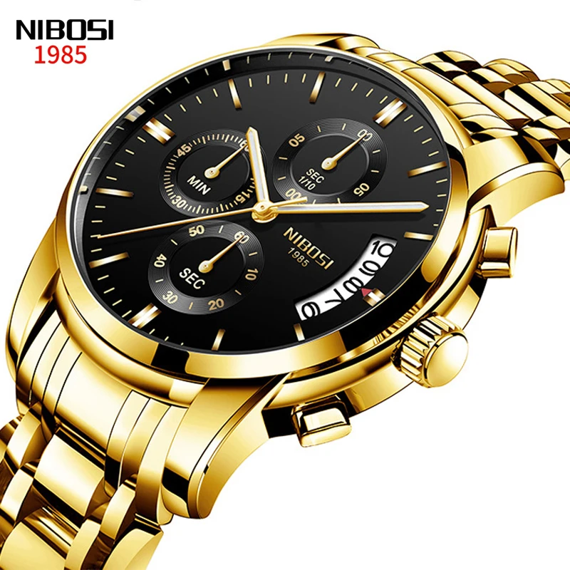 

NIBOSI Brand Luxury Chronograph Quartz Watch Men Stainless Steel Waterproof Sport Mens Watches Fashion Watch Relogio Masculino