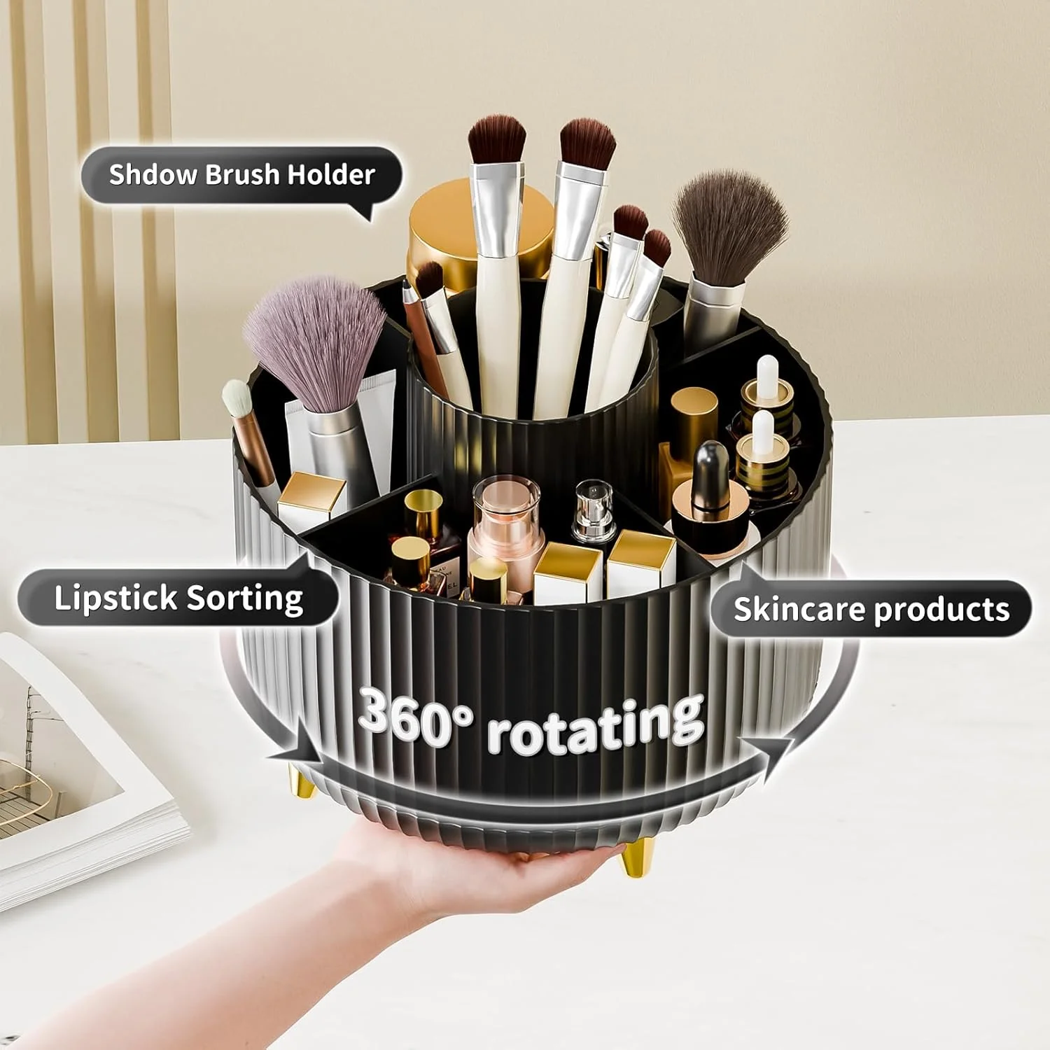 ° Rotate Makeup Brush Holder Organizer, Makeup Organizers Countertop, Makeup organization and Skincare  for Vanity, Desktop, Ba