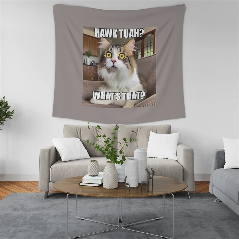 Gaslight Gatekeep Girlboss Wawk Tuah Cat Meme What's That Tapestry Wall Hanging Art for Bedroom Living Room Decor College Dorm