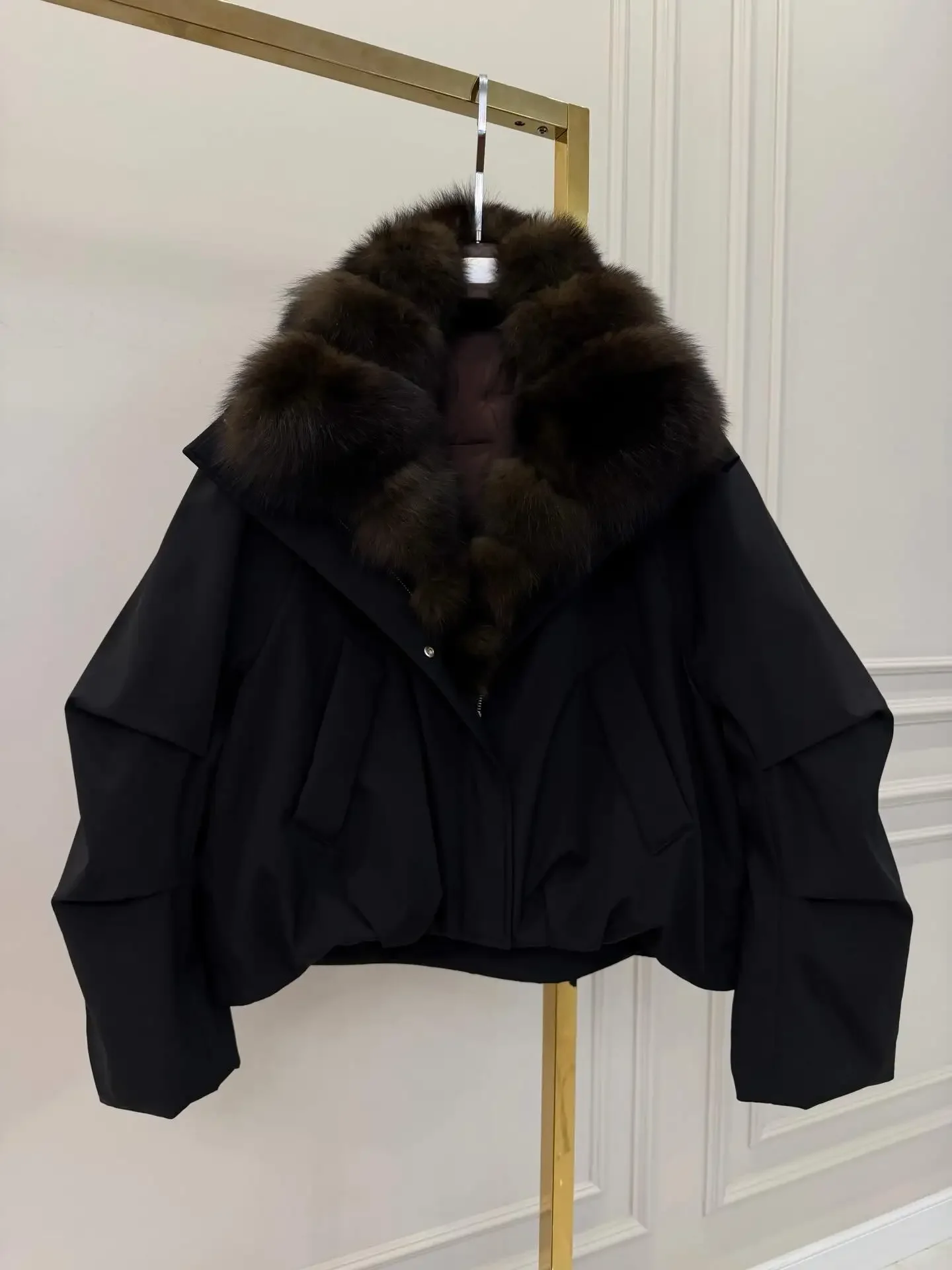 OFTBUY Neue Winter-Daunenjacke mit Flauschigen Federn, Verdickte Warme Wasserdichte Echte Riesige Fuchspelz Weiße Entendaunen-Jacke für Damen – Detail 7