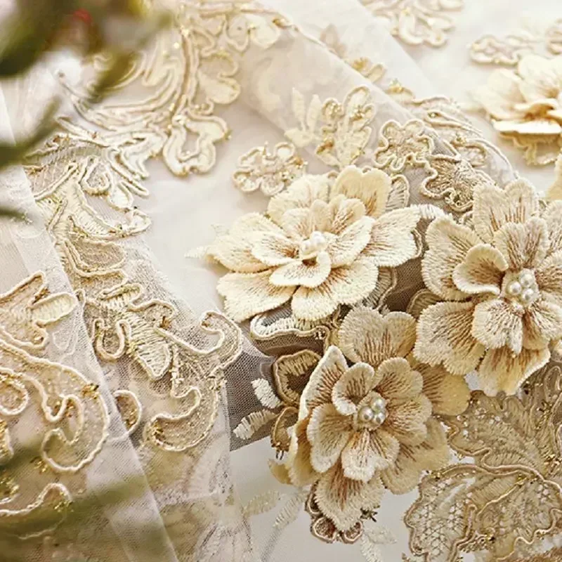 

Golden Double Layer Curtains For Living Room Dining Bedroom European Embroidered Luxury Windows High Shading Flower Customize