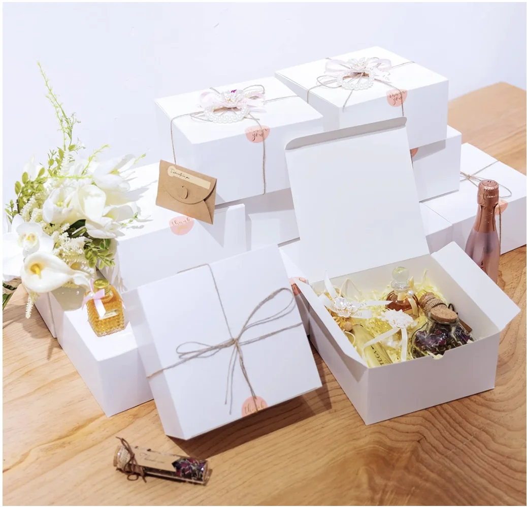 Scatole regalo in carta bianca con coperchi 8x8x4 lnches, confezione da 12, per confezioni regalo, scatola per proposta di damigella d\'onore,