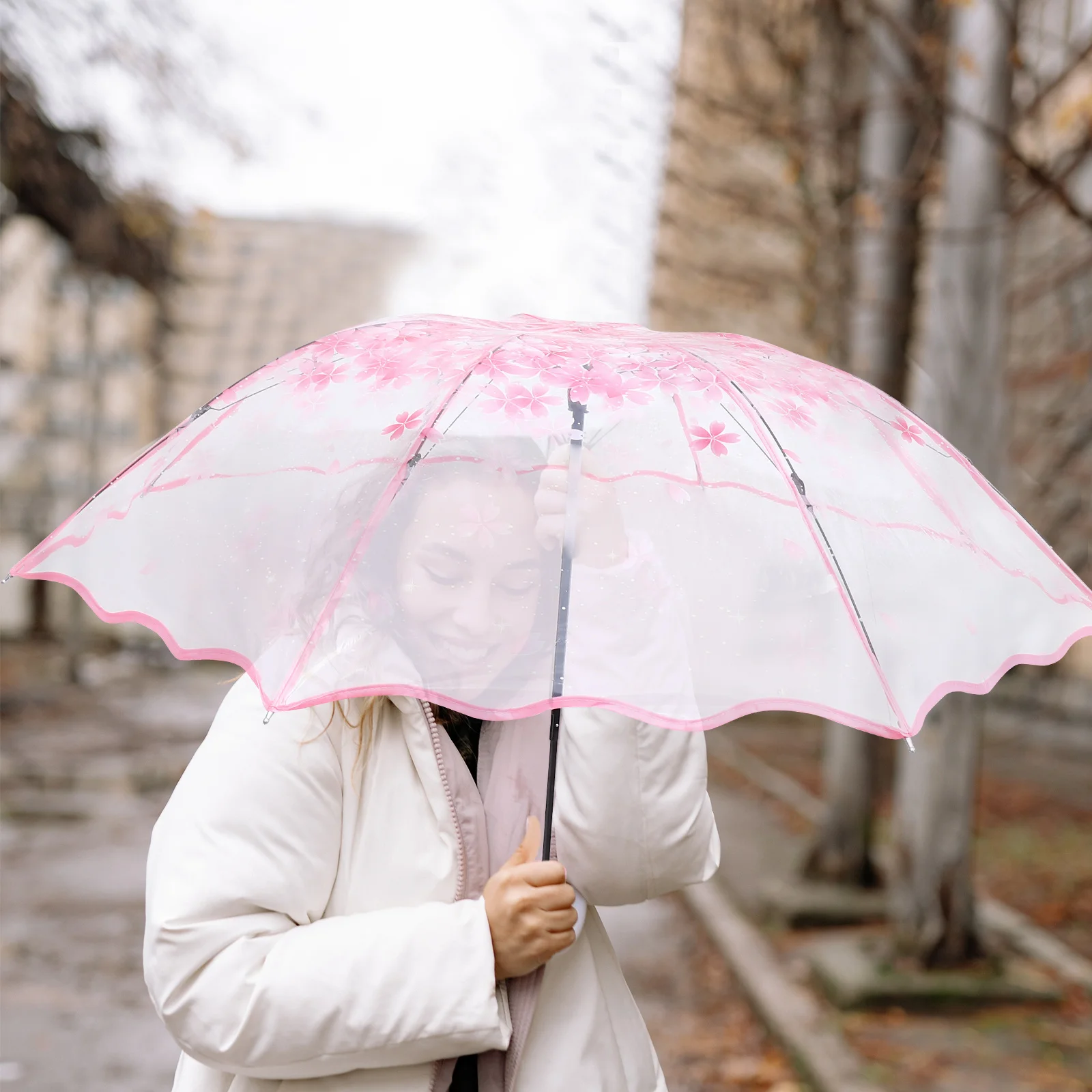 

Folding Umbrella Clear Floral Design Lightweight Compact Sun Protection Raining Outdoor Travel Umbrella