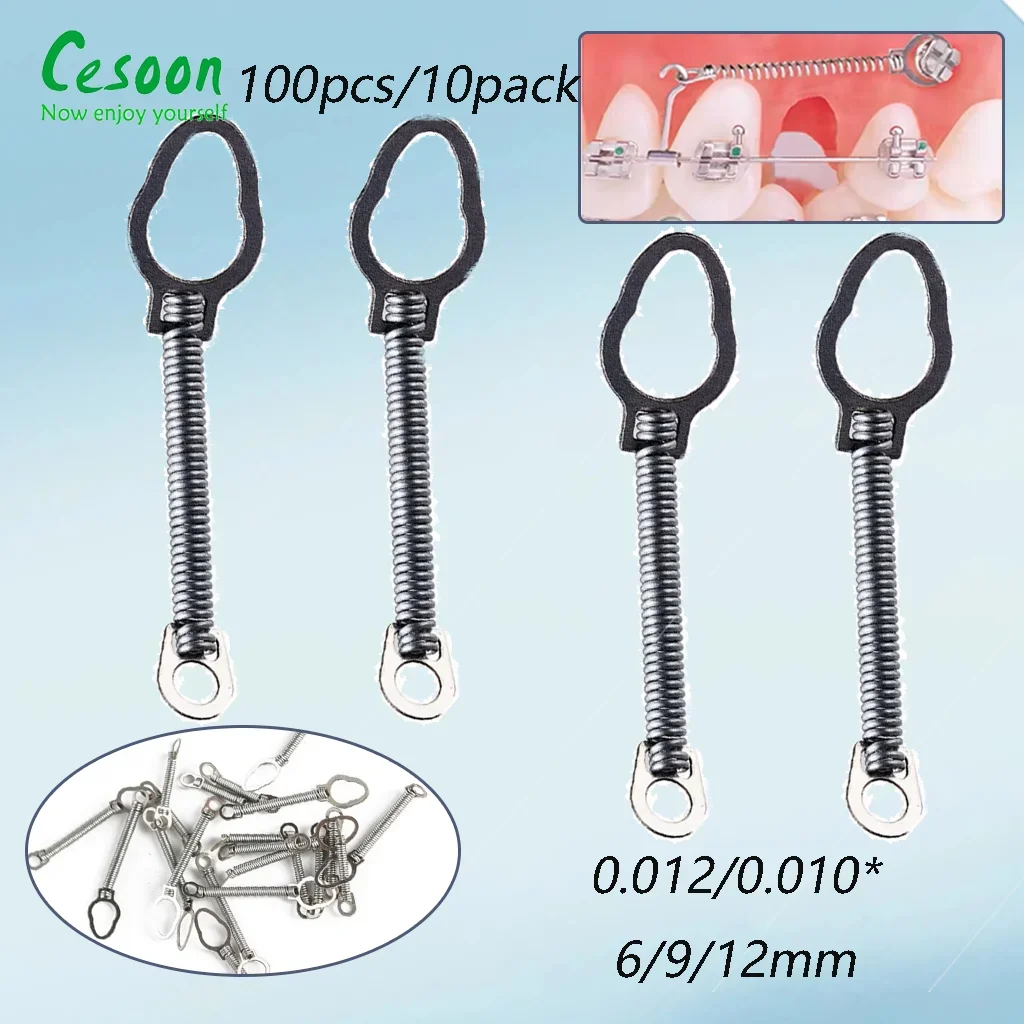 10Packs Dental NiTi Alloy Closed Coil Spring Orthodontic Elastic 3/6/9/12mm Medium/Light Force Big-Small Eyelet Dentist Material