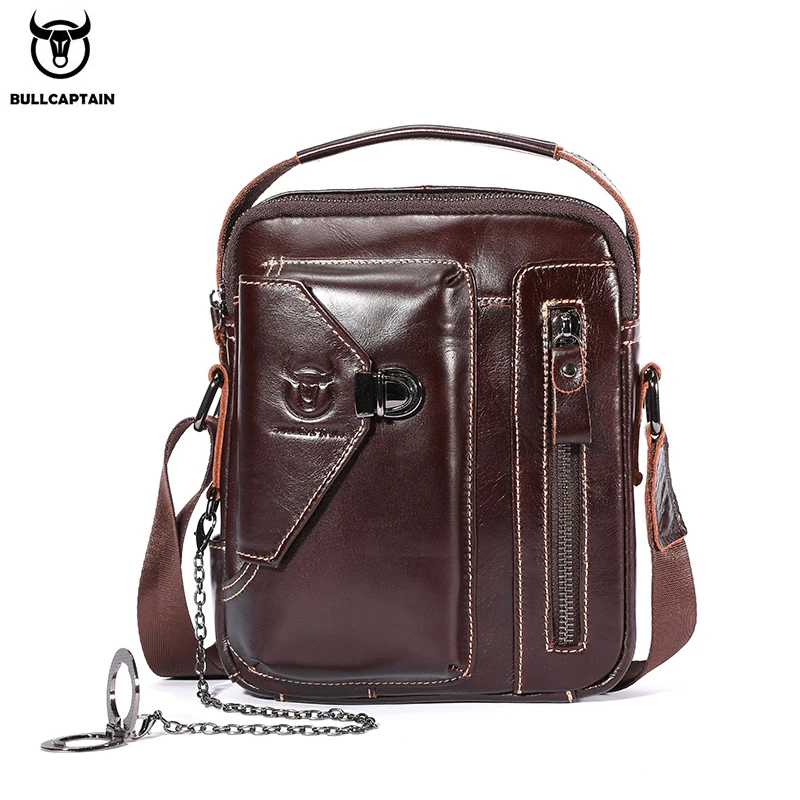 BULLCAPTAIN-Bolso cruzado de cuero genuino para hombre, bandolera adecuada para iPad de 7,9 pulgadas, Mini bolso de hombro de negocios de alta