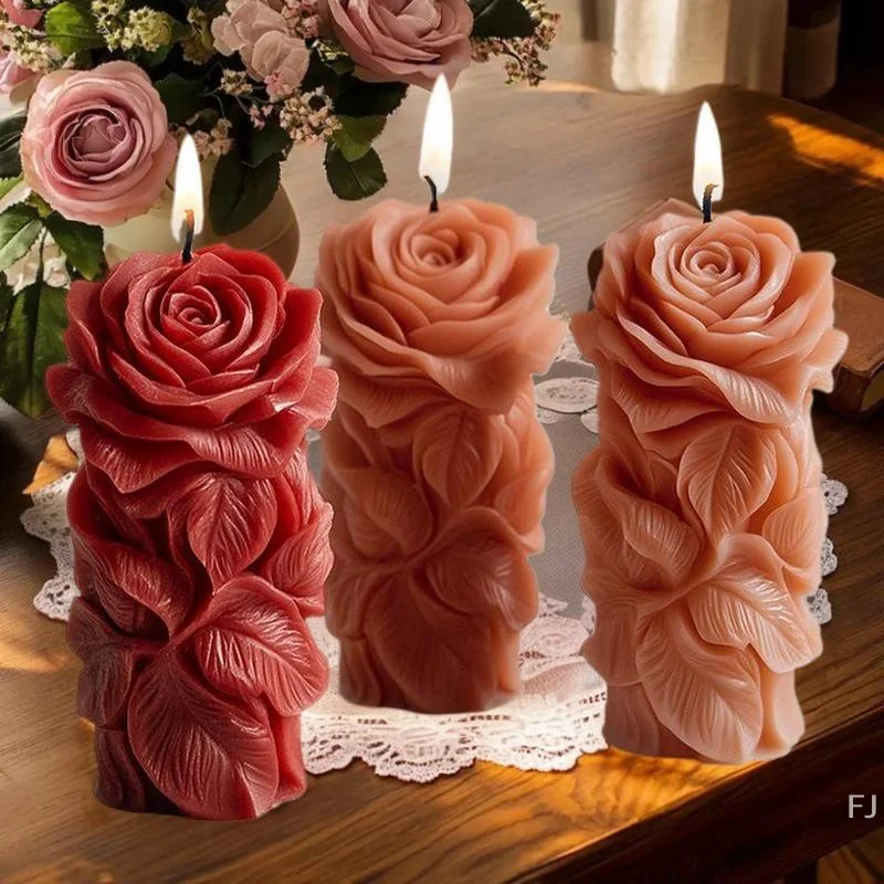 [YU] ثلاثية الأبعاد عمود الورد شمعة قالب من السيليكون لتقوم بها بنفسك هندسية زهرة العمود شمعة الجص حلية قالب ديكور الزفاف