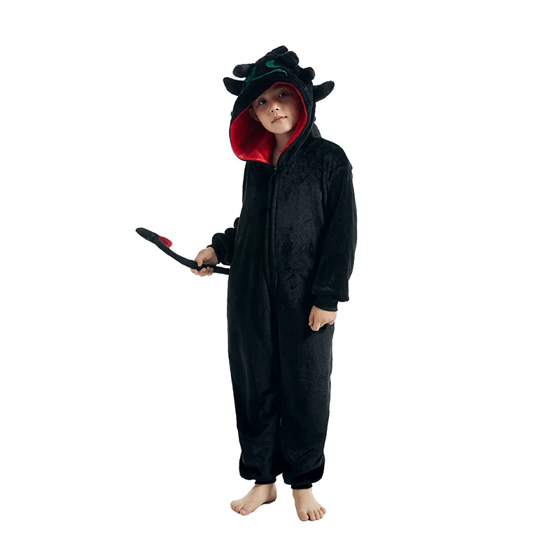 Cartoon Kigurumi For Children Kids\' Animal Onesie Pyjamas Dog Wolf Dragon Dinosaur Halloween Carnival One-piece Costume Homewear