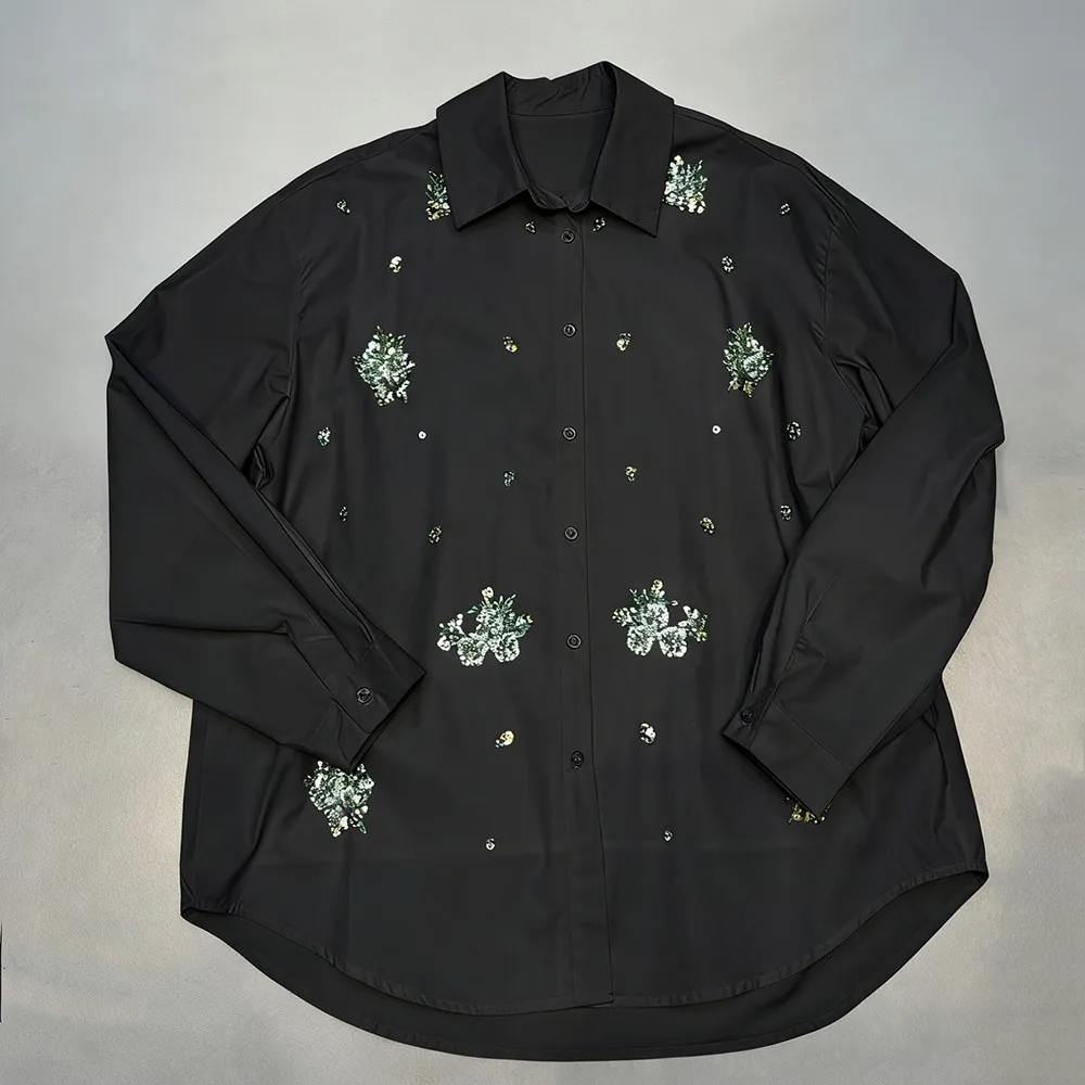 Chemise de luxe à strass pour femmes, chemisiers amples à manches longues et revers, chemises de bureau Chic et élégantes, Streetwear, printemps-automne, 2026