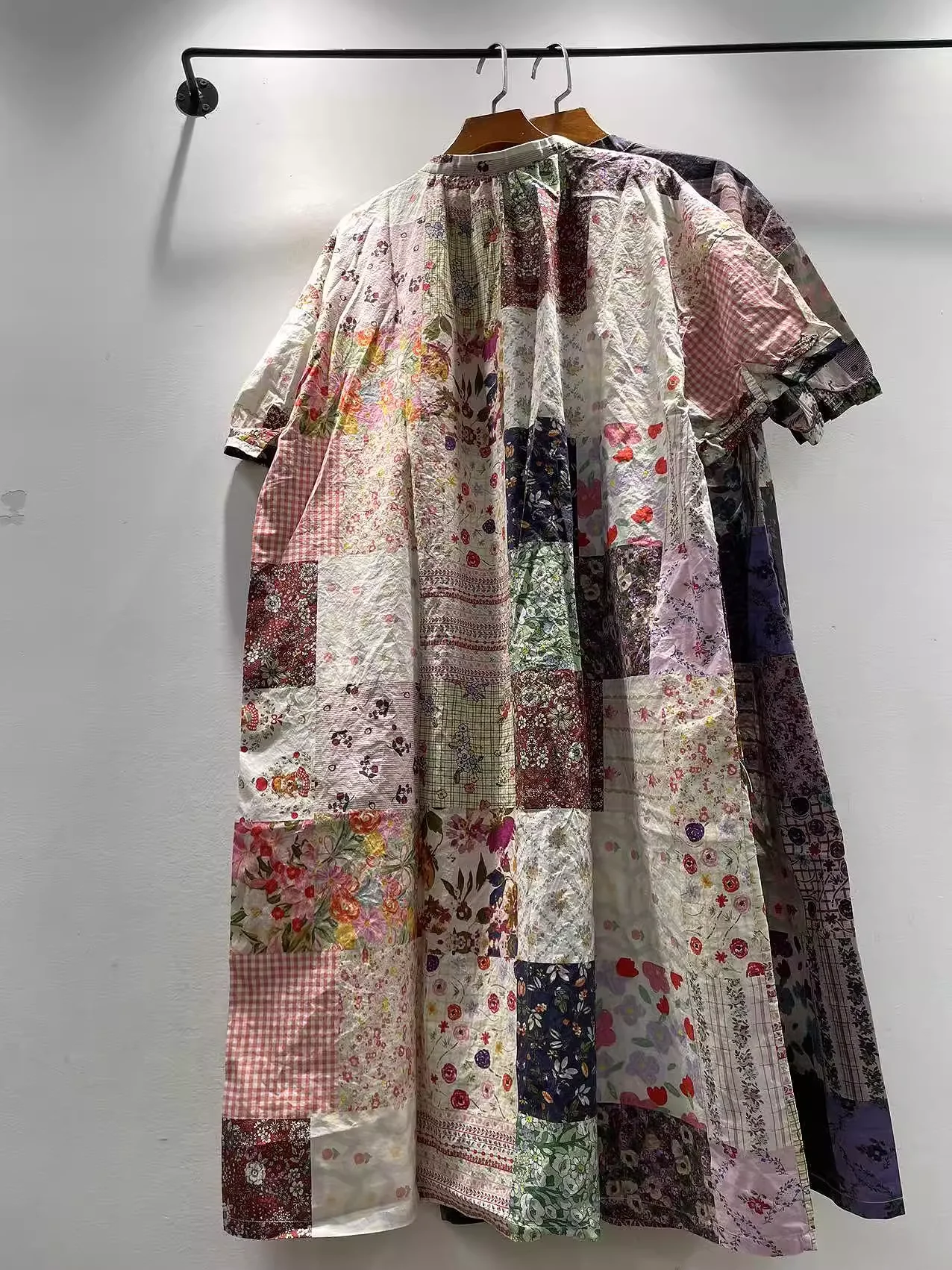 2025 빈티지 롱 드레스 여성 여름 하라주쿠 패션 프린트 패치워크 셔츠 드레스 100% 코튼 싱글 버튼 드레스