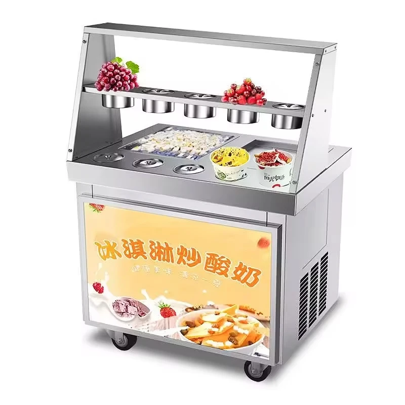 

Double Square Pan, Stainless Steel Stir-Fried Ice Cream Roll Maker, Yogurt Cream Machine for Bars Cafés Dessert Shops