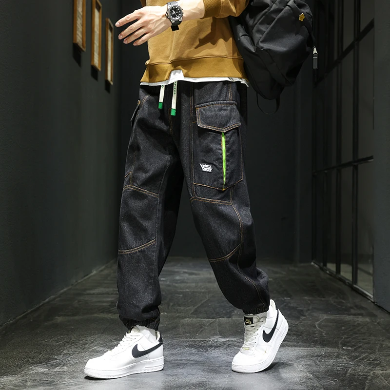 

Мужские джинсы в американском ретро-стиле, весенне-осенние, новые, свободного кроя, больших размеров, модные, укороченные, с отворотами, прямые штанины