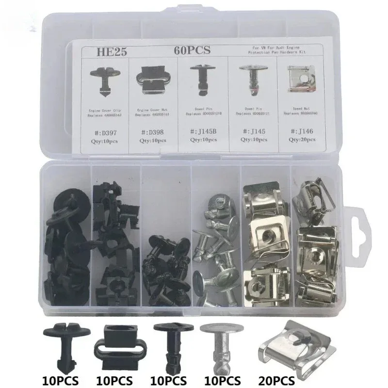 60/120pcs Engine Guard Clips Brackets Installation Kit Screw Underbody for Audi A4 A5 B8 Aluminum Nail Seat Metal Buckle Plate