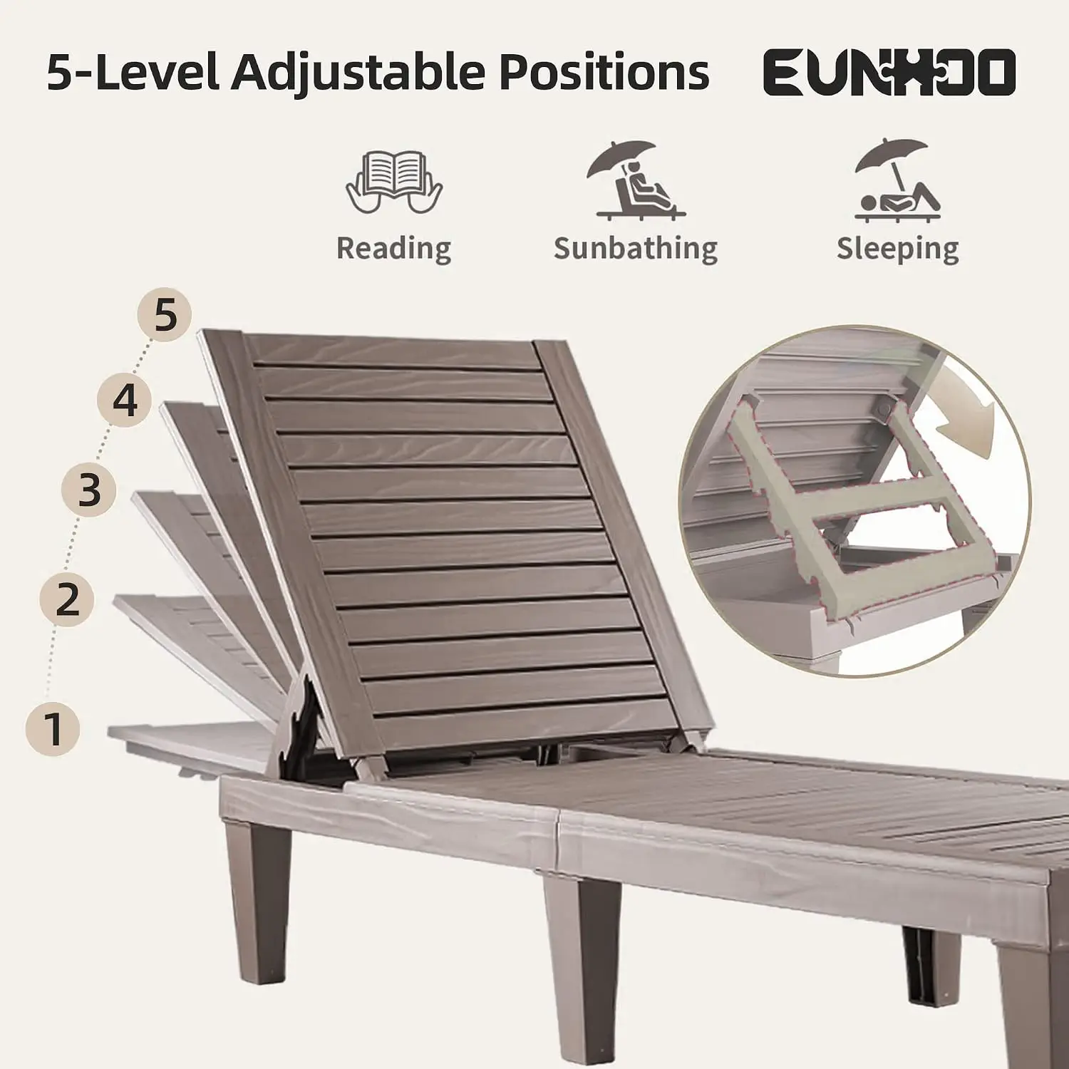 Outdoor Chaise Lounge Set 2, Adjustable 5-Position Backrest Waterproof Loungers for Garden Pool Patio Sunbathing, Customized