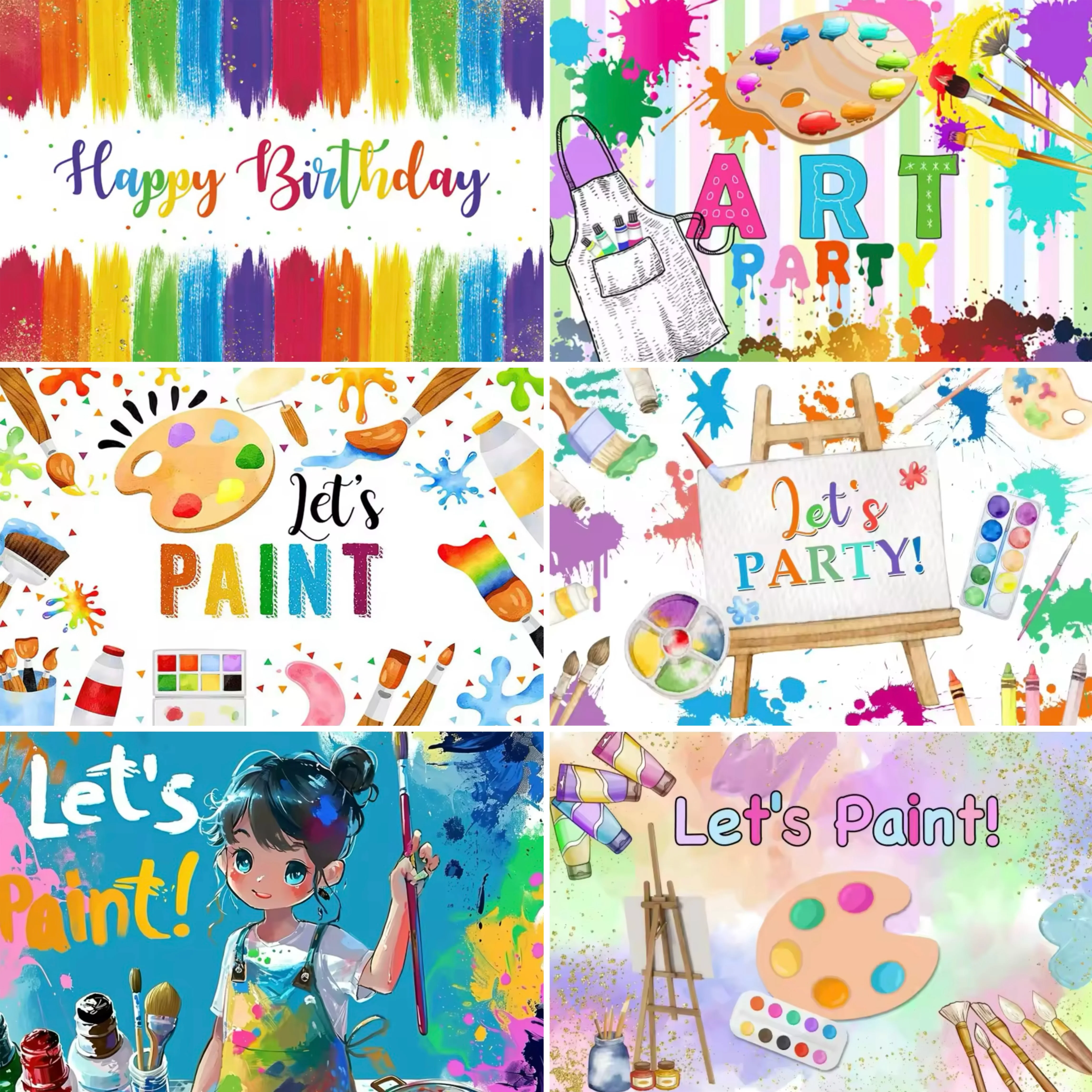 

Art Splash Graffiti Backdrop Painting Board Colorful Room Decor Birthday Party Poster Brushing Brushes Background for Photos