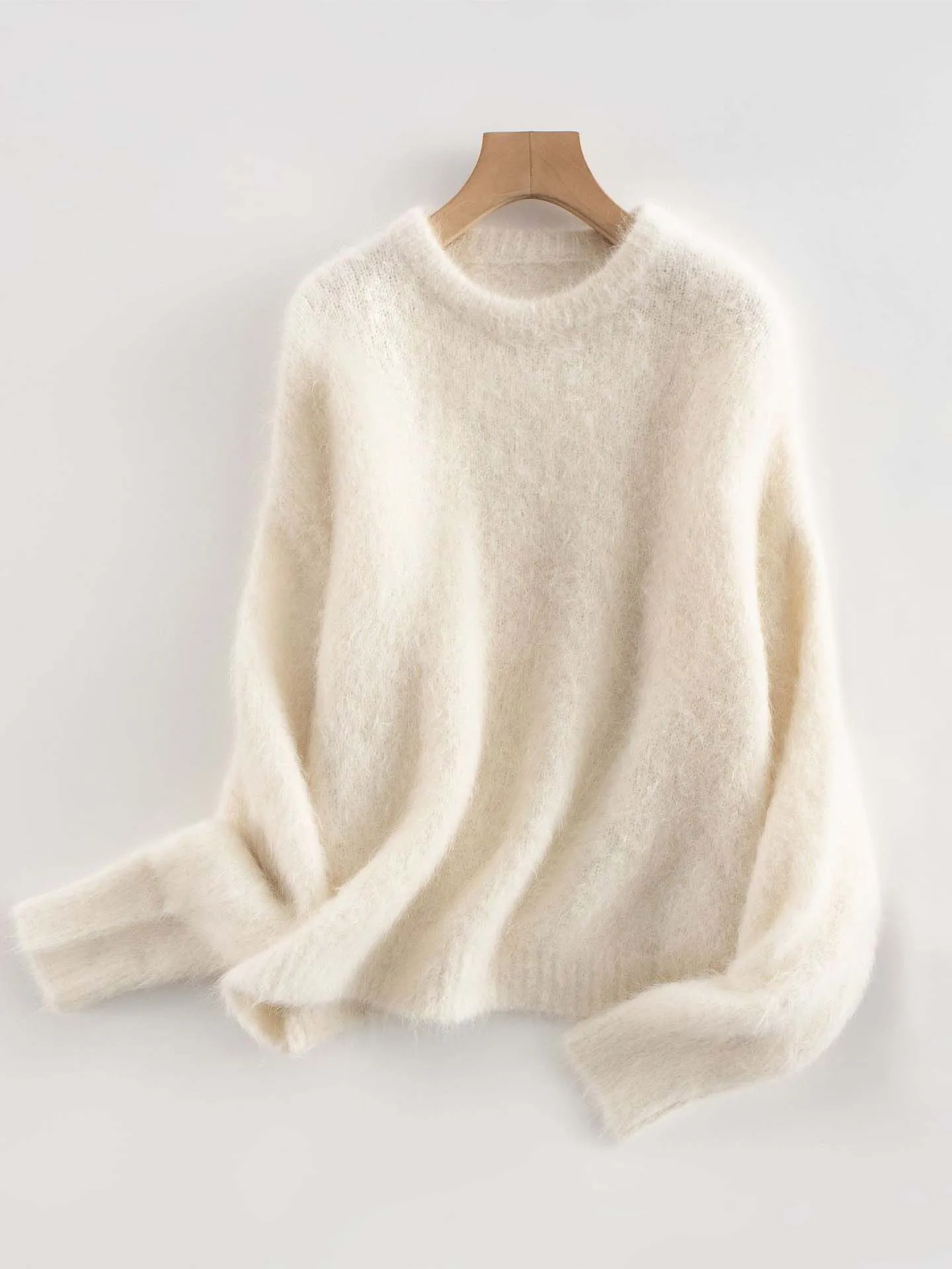 Fluffy Alpaca Wool Sweater Women Crew Neck Jumper