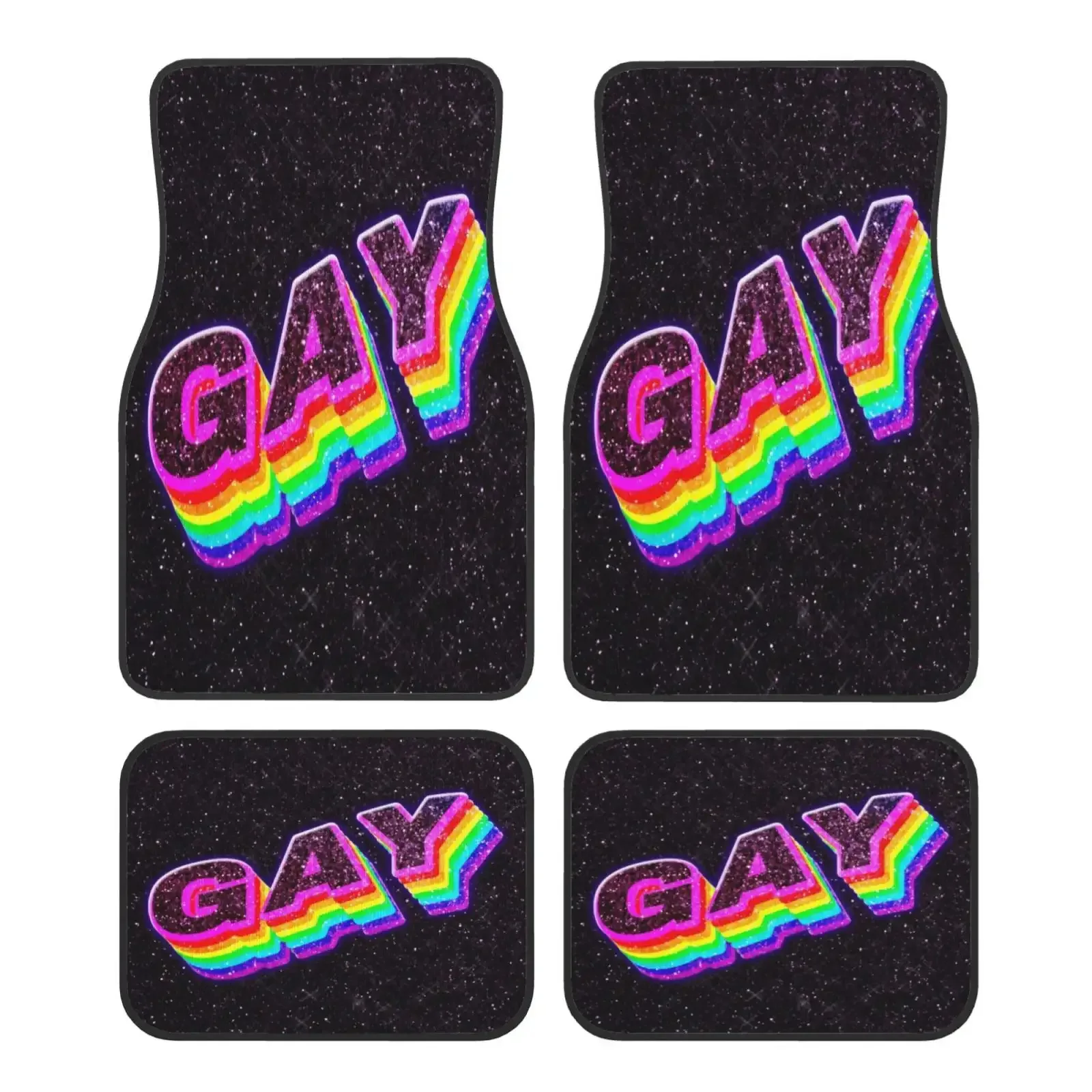 4pcs Pride Month Rainbow Printed Rainbow Text Pattern Mats, Car Floor Mats, Crystal Velvet Car Floor Mats, Suitable For Any Vehi