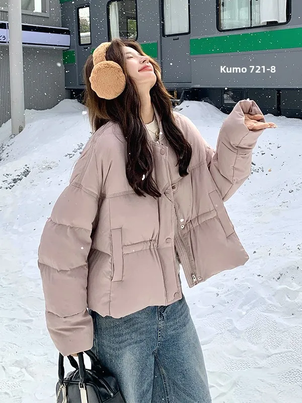 เสื้อแจ็คเก็ตผู้หญิงสีม่วงอ่อน 90 สีขาว ดูอั้น ดูอั้น แฟชั่นฤดูหนาว อุ่นสบาย ไซส์ใหญ่ ดูอ่อนเยาว์