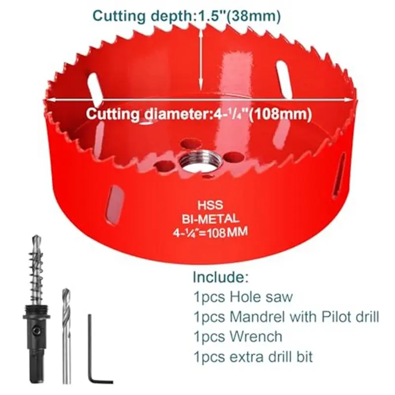AB42-4-1/4Inch / 108Mm Hole Saw For Wood, Plastic Board, Ceiling,Drywall, And Metal Sheet - HSS Bi-Metal Hole Cutter