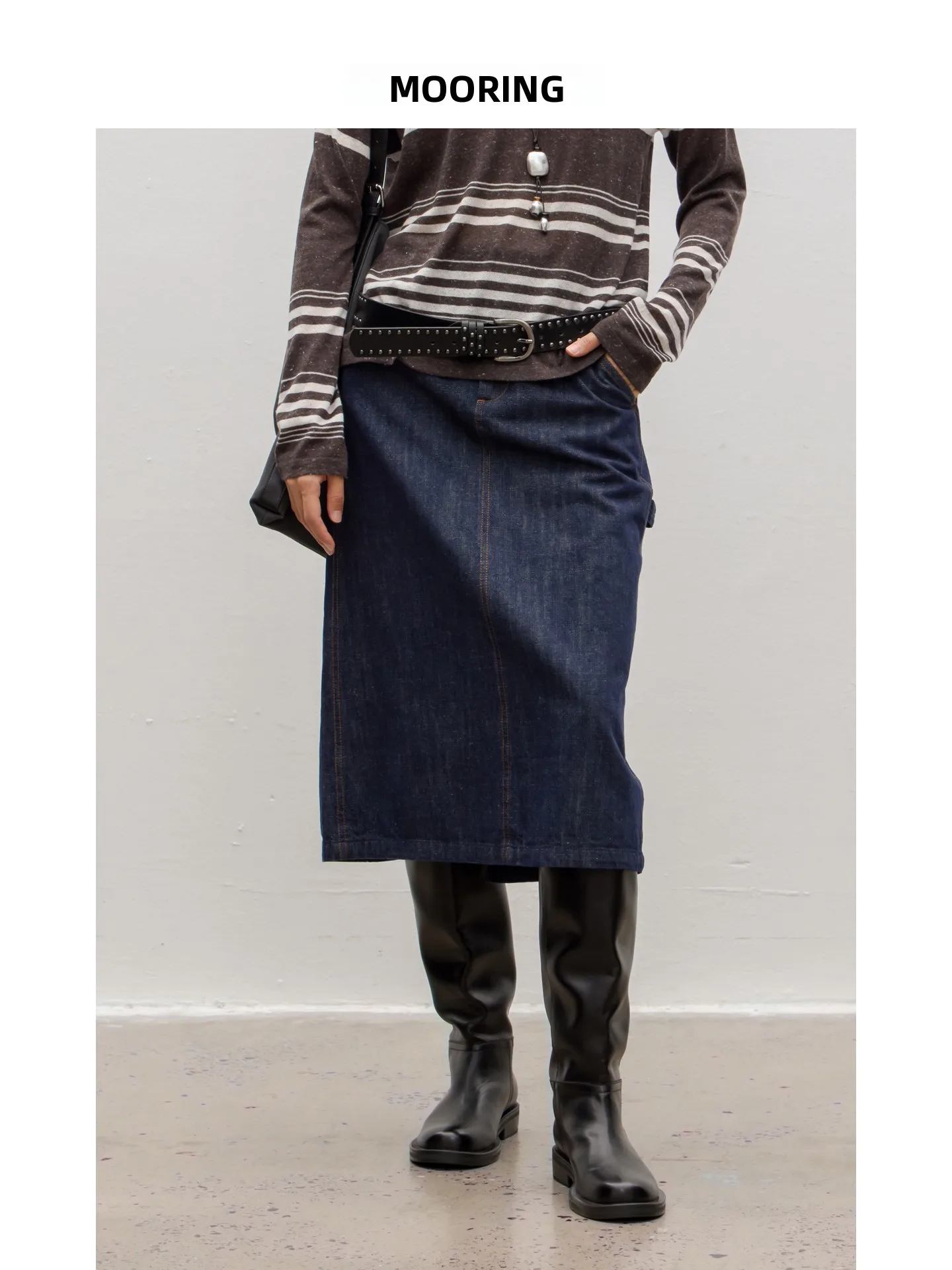 

Джинсовая юбка средней длины с высокой талией в стиле ретро, оригинальный цвет, прямая юбка с разрезом Ba, женская модная юбка для поездок на работу