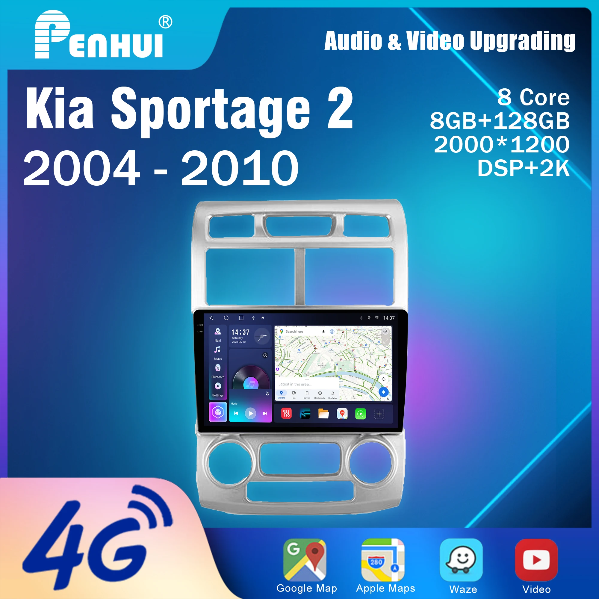 Penhui لكيا سبورتاج 2 2004 - 2010 أندرويد مشغل أسطوانات للسيارة مشغل وسائط متعددة شاشة الصوت والفيديو 2 Din DSP بلوتوث Carplay راديو #1