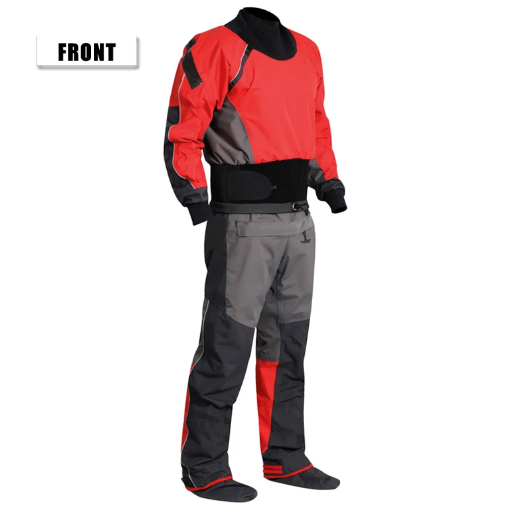 Men's kayaking drysuit, 3-layer waterproof fabric, drysuit with latex at neck and wrists, adjustable cuffs at waist