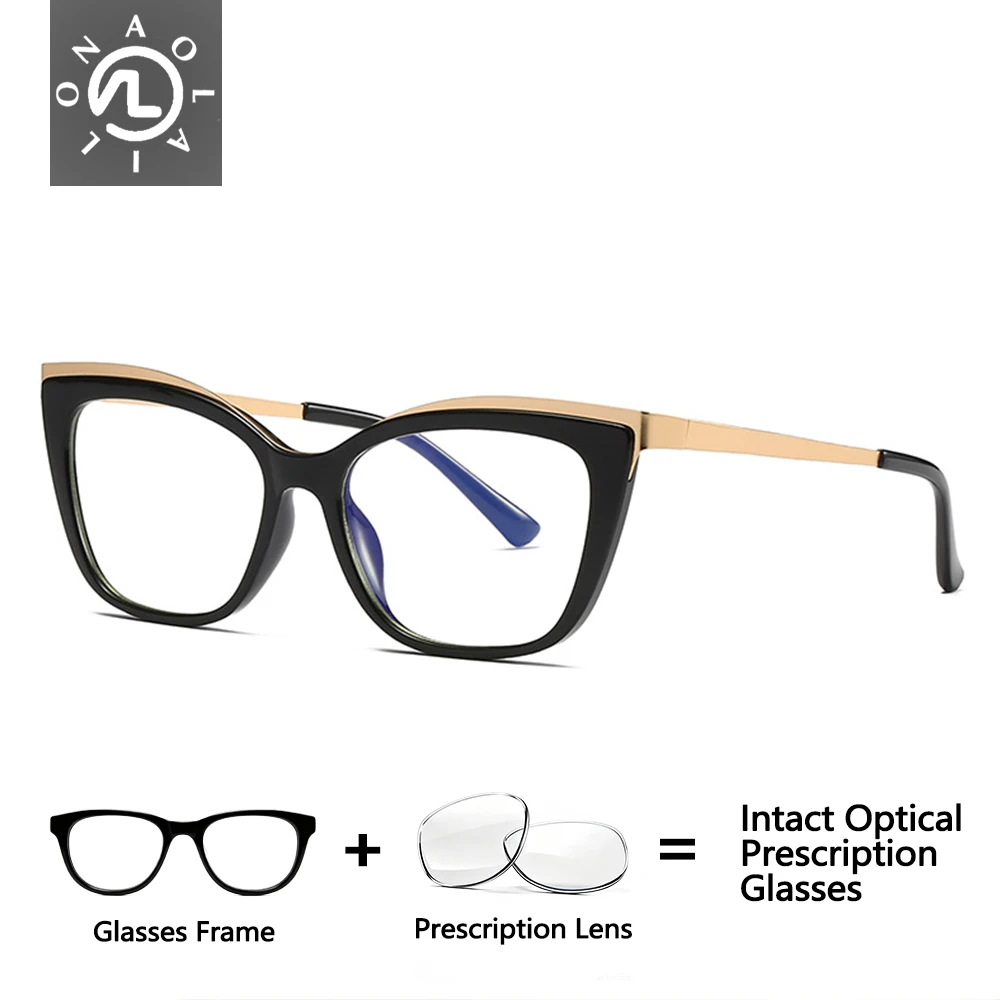 Ladies Cat Eye Prescription Glasses Anti-Blue Light Fashion Progressive Myopia Correction Lenses Reading Glasses
