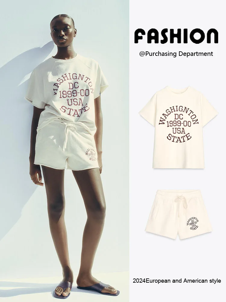 New Arrival Summer Women's Short Sleeve Hoodie And Fleece Shorts Two-Piece Set round Neck Overhead Style Spring 2025 Collection
