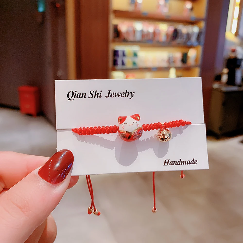 Accesorios para Amantes de la Moda: Pulsera de Cerámica con Campana de Gato, Amuleto de la Suerte, con Cuerda Roja, Regalo para Mujer, Joyería de Moda con Signo del Zodíaco