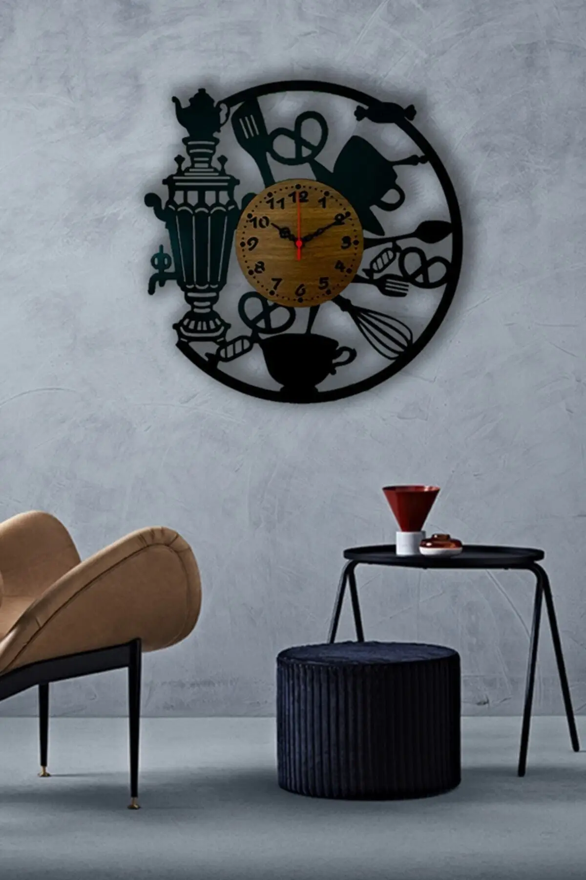 

Black Metal Cafe Design Decorative Wall Clock 50*50 Cm Works Quietly For Home Office Quality Lux Made In Turkey Fast Shipping