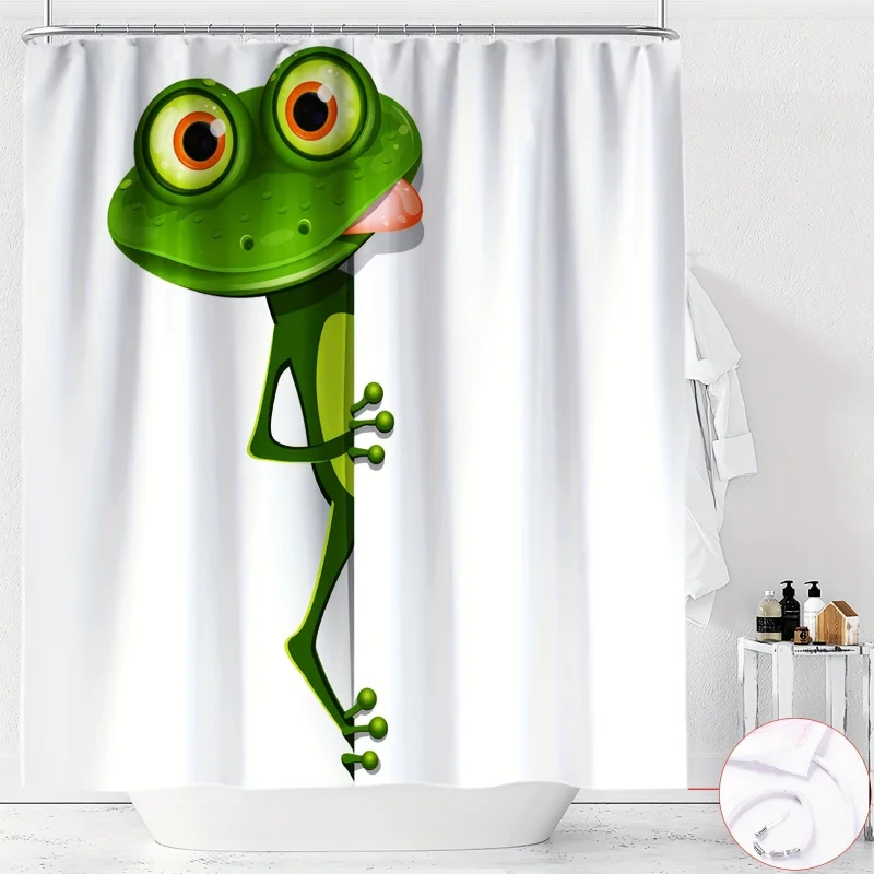 YWJHUI Cute Cartoon Green Frog Digital Print Shower Curtain, Water-Resistant Polyester Bath Decor with Hooks, Machine Washable,