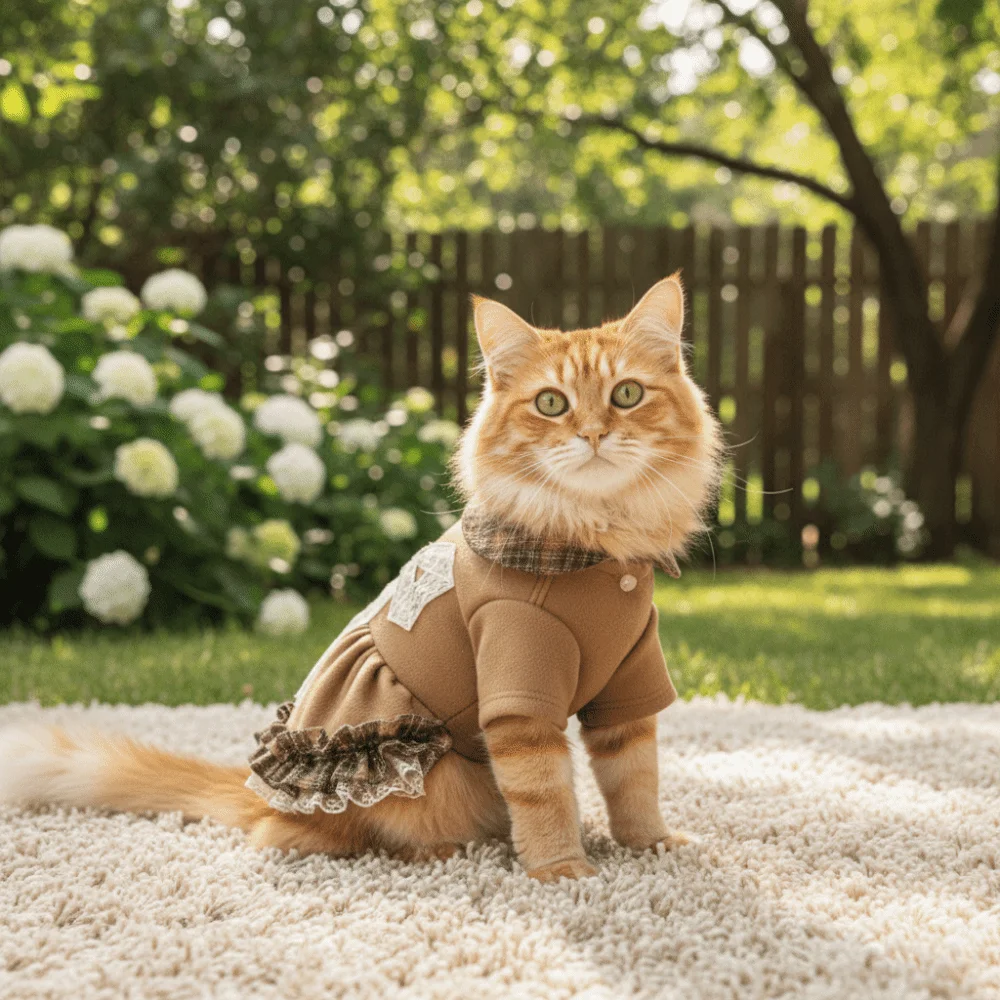 

Thickened Pet Plaid Skirt Windproof Comfortable Autumn Winter Dog Dresses Skin-Friendly Soft Dog Lace Bow Coat Outdoor Walking