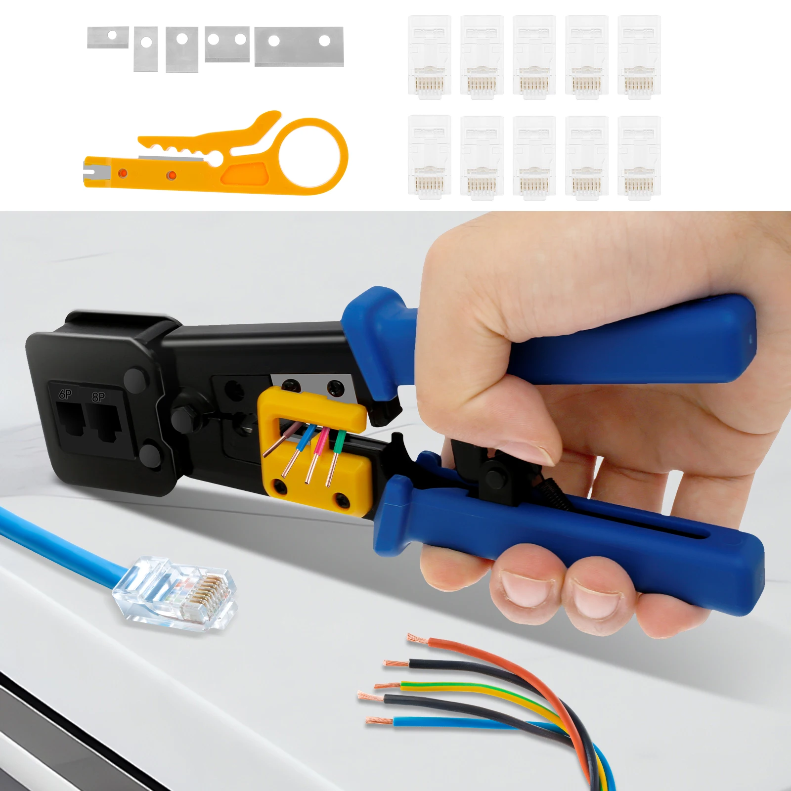 RJ45 Crimp Tool Professional Ethernet Crimper Sturdy Carbon Steel Ethernet Crimping Tool Kit Reusable Multipurpose Crimping Tool