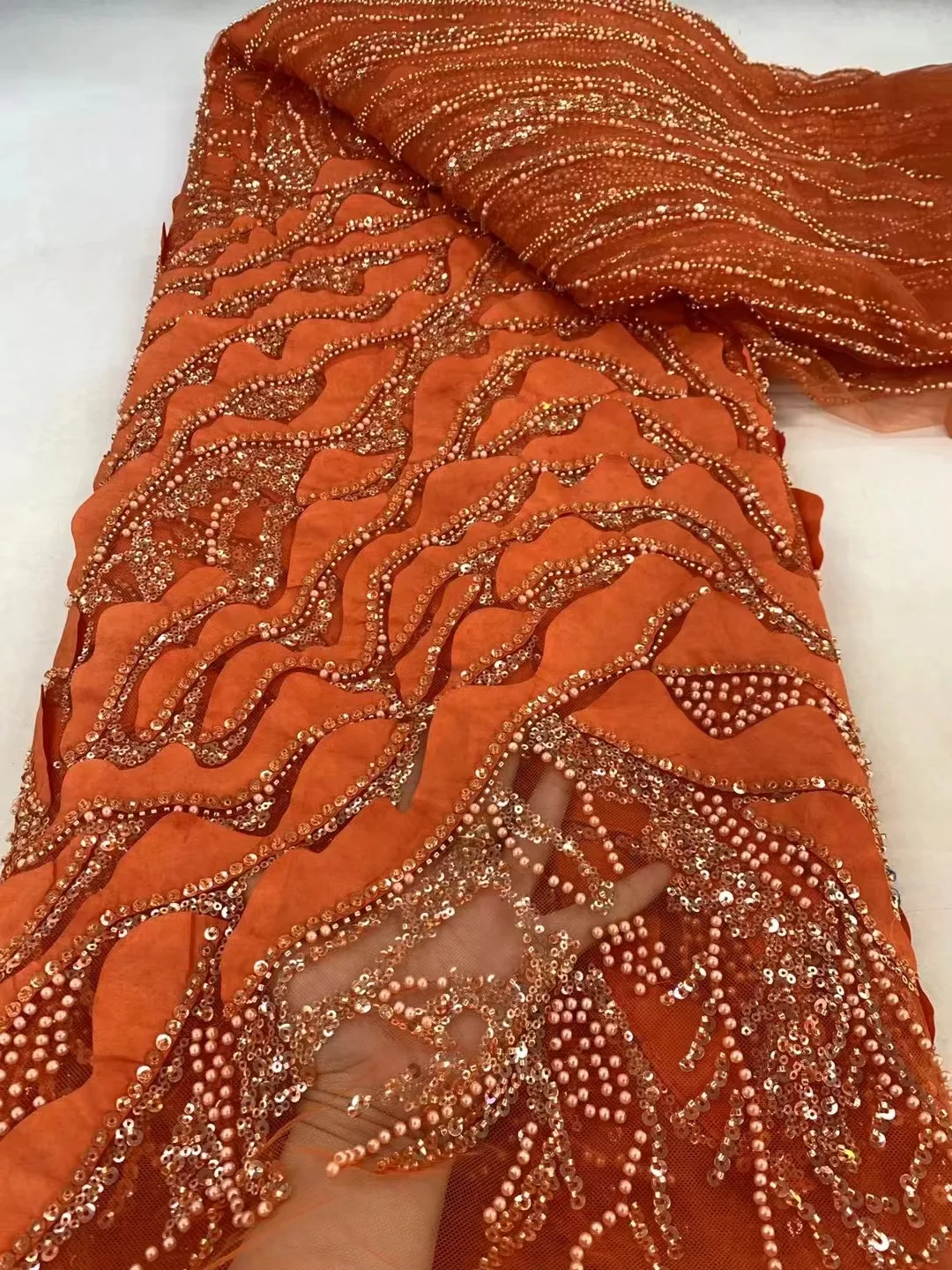 2024 Luxury French Mesh Embroidery Beaded Lace Fabric African Nigerian Sequins Lace Fabric For Wedding Dress Sewing Material