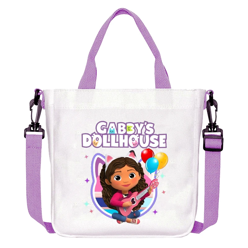 กระเป๋าสะพายข้าง Gabby Dollhouses สำหรับผู้หญิง กระเป๋าผ้าแคนวาสลายอนิเมะ กระเป๋าถือสำหรับสาวๆ ใช้สำหรับช้อปปิ้ง เดินทาง จัดระเบียบ กระเป๋าสะพายไหล่แฟชั่น ของขวัญวันเกิด