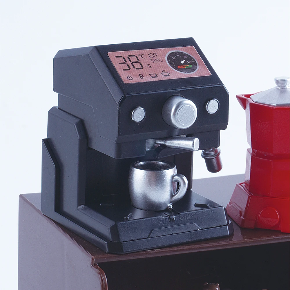 Conjunto de muebles en miniatura para sala de estar, sofá, mesa, máquina de café, modelo 1:12, soporte de exhibición, casa de juegos, juguete para regalo