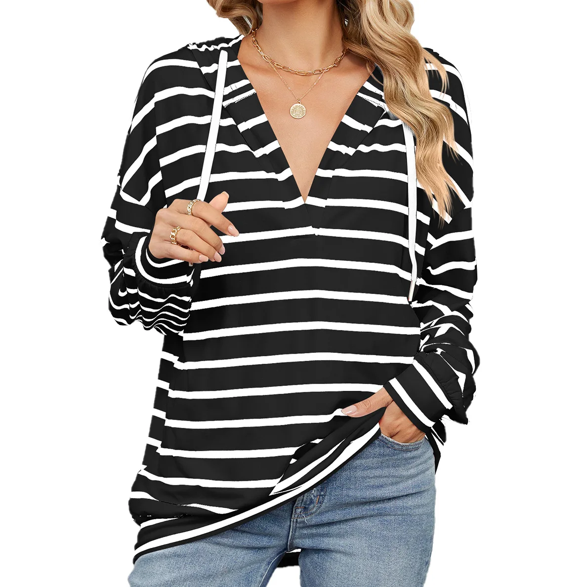 Hoodies Stripe Women Sudadera Clothes Ropa De Mujer Pull Hiver Femme Pullover Stripe  Womens Hoodie Women's Hoodies Long Sleeve