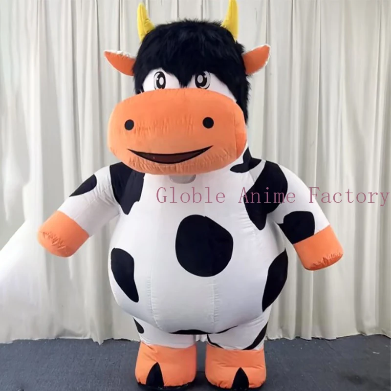 2.6M Inflatable Cow Macot Suit Cosplay Costume Blowing Up Cows Costume Mascot Farm Performance Props Full Body Wear-on Costumes