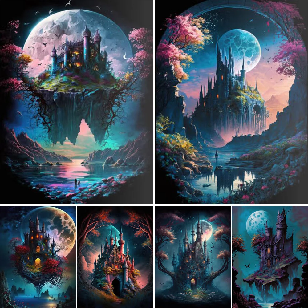 Fantastic Castle and Moon Picture Full Drills 5D Diamond Painting Mosaic Embroidery Diy Cross Stitch For Home Decorations J3618