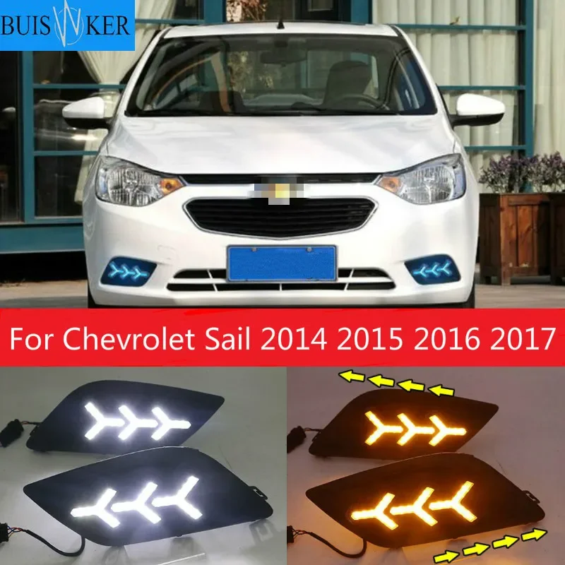 

2pcs For Chevrolet Sail 2014 2015 2016 2017 DRL White Turn Signal Light Yellow Blue Fog Lamp Car LED Daytime Running Light