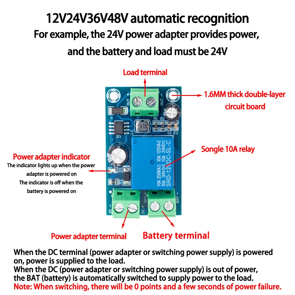 Moduł zabezpieczający wyłączanie zasilania Automatyczne przełączanie yx-x804 UPS Odcięcie awaryjne Zasilacz akumulatorowy 12 V do 48 V Płyta