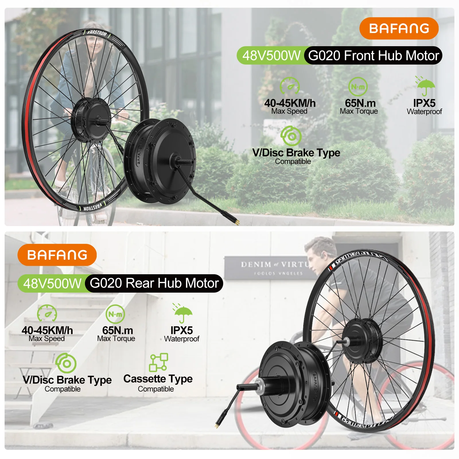 Bafang 48V 500W Front Rear Hub Motor Brushless Gear Bicycle Electric Bike Conversion Kit 20-29 Inch 700C Wheel Drive Engine