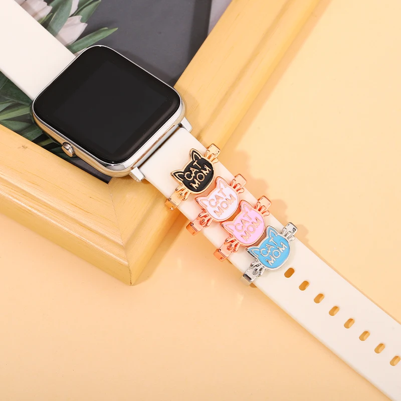 1ชิ้นสายซิลิโคนเสน่ห์สำหรับสายคาด Apple Watch น่ารักแมวแม่เครื่องประดับตกแต่งโลหะเล็บสำหรับ iWatch สร้อยข้อมือกีฬา