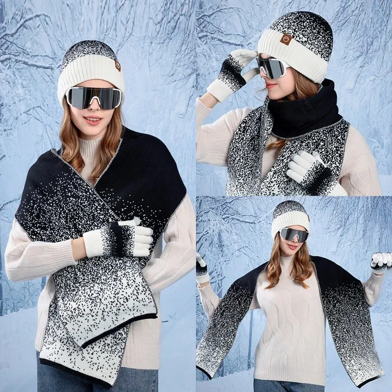 Chapéu de inverno luvas cachecol conjunto para mulheres homens ao ar livre gorros quentes à prova de frio com proteção de ouvido de veludo chapéu de lã de malha para mulher