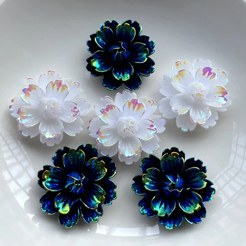 8pcs  25mm flower AB color resin sewing diamond pendant earrings making accessories DIY decorative scrapbook crafts applique