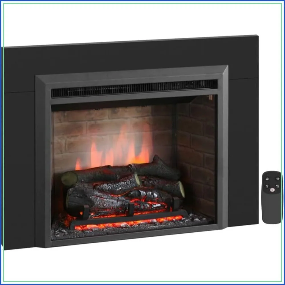 23 in Electric Fireplace Insert with Trim Kit, Crackling Sound, Resin Log, Remote, 1500W