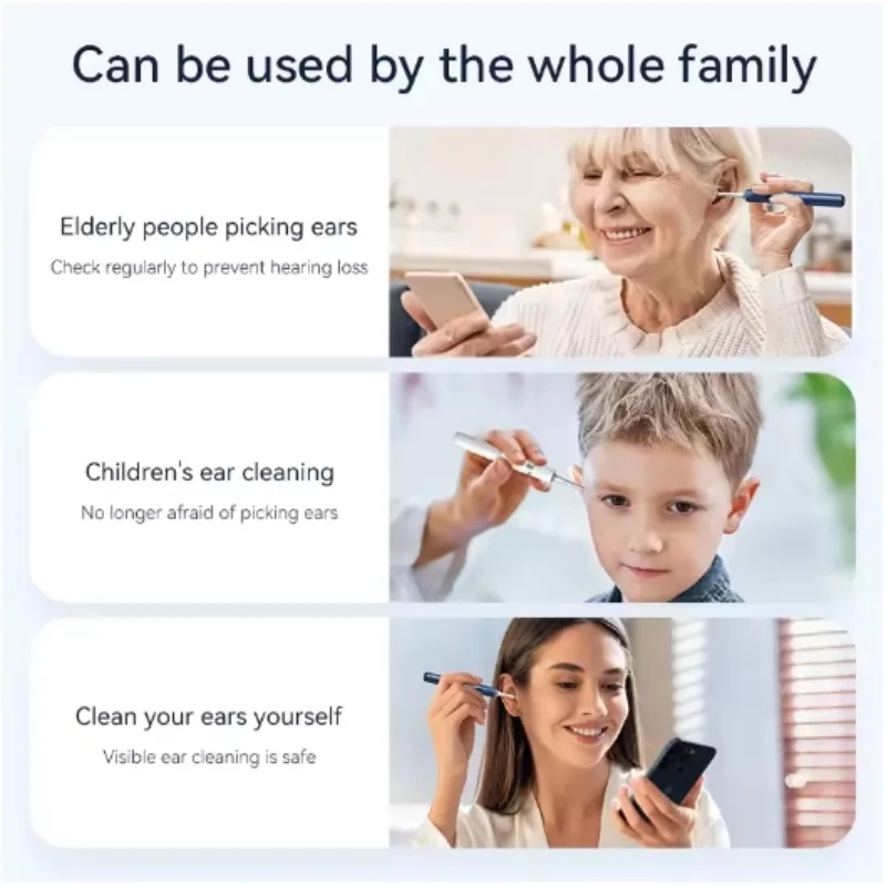 Visual Ear Cleaner with Camera Wax Removal Tool with Ear Pick & Tweezers 12 Megapixels 6 Ear Spoons Earwax Removal Care