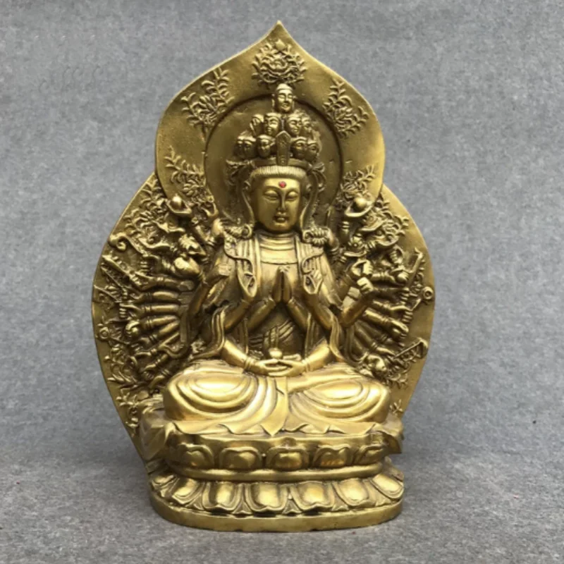 Antique Copper Thousand Handed Guanyin Bodhisattva Buddha Ornament Home Buddha Hall Desktop Offering Feng Shui Auspicious Decor